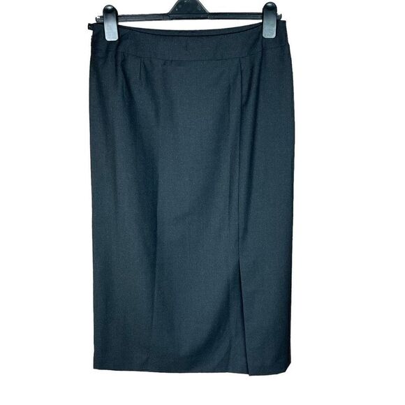Carlisle Maxi Skirt A Line Wool Black Lined Side Zipper Front Back Slits 14 - Picture 2 of 12